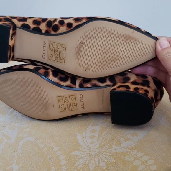Aldo Shoe Womens 8.5 Leather Slip On Block Heel Leopard Cheetah - Picture 7 of 7